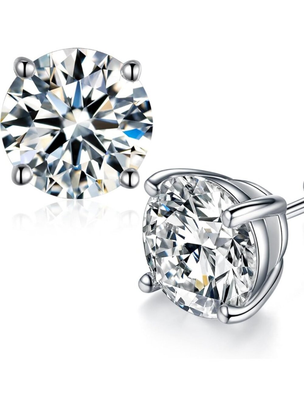 Stunning Round Cut Moissanite Stud Earrings, D Color VVS1, 18K White Gold Plated